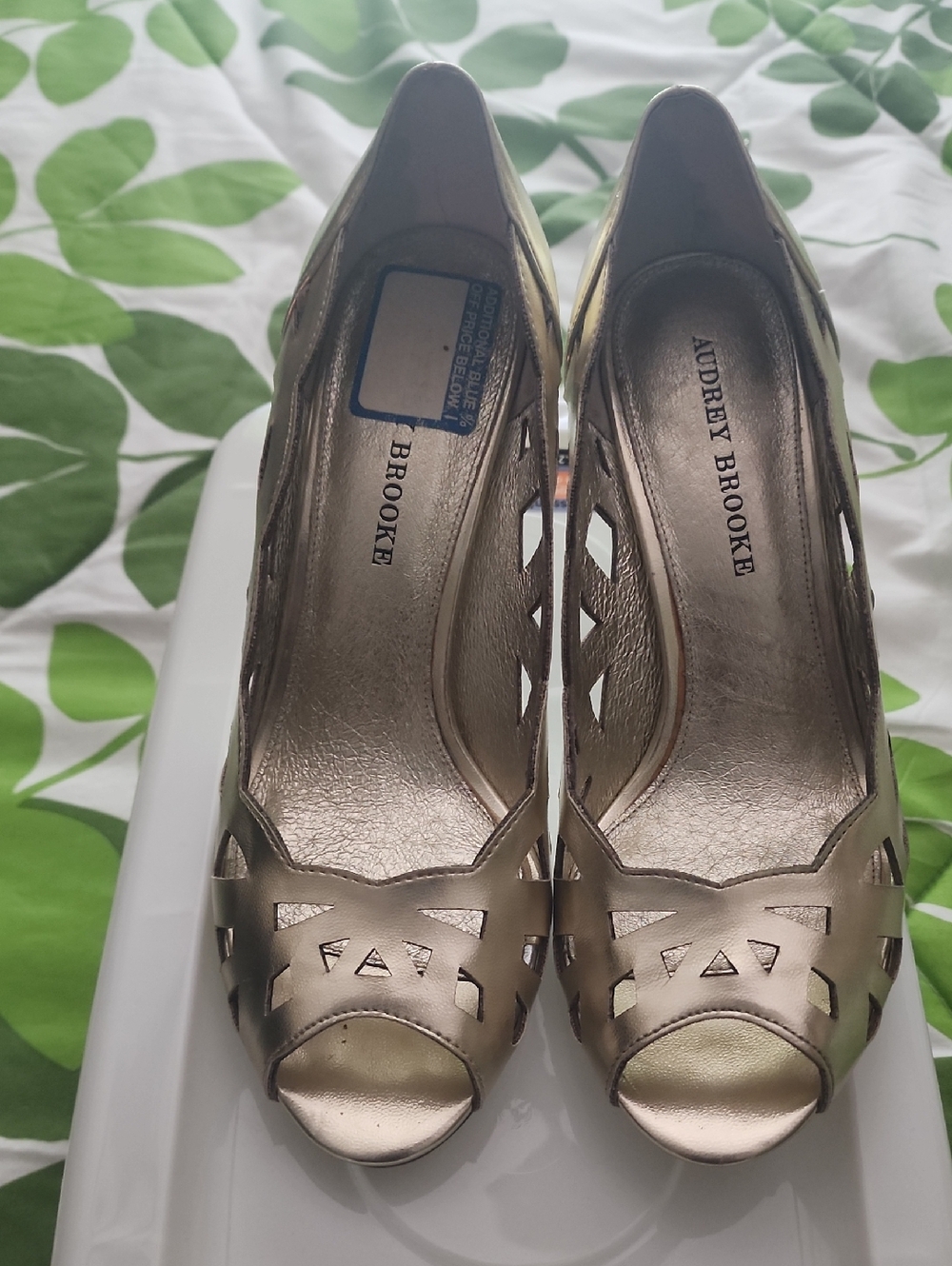 Audrey Brooke Metallic Champagne Peep-Toe Heels
